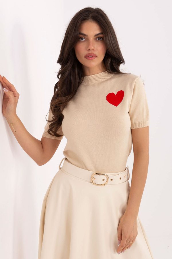 beige Short sleeve sweater model 219595 Factory Price