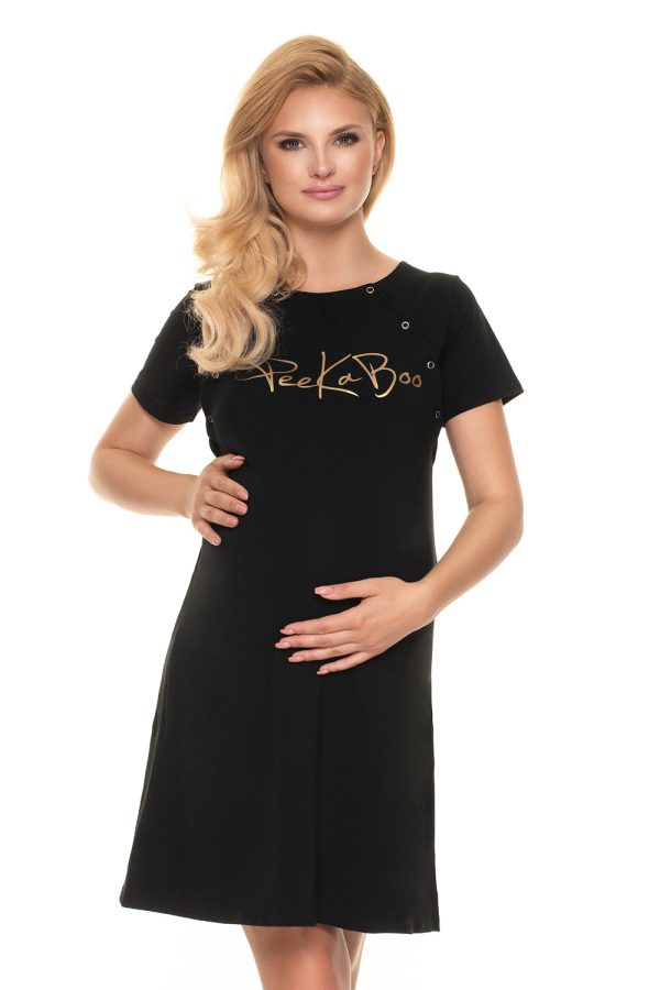 black maternity nightgown model 157707 PeeKaBoo