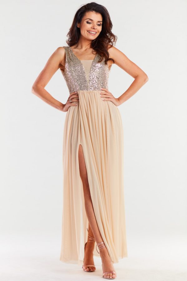 beige Long dress model 174302 awama