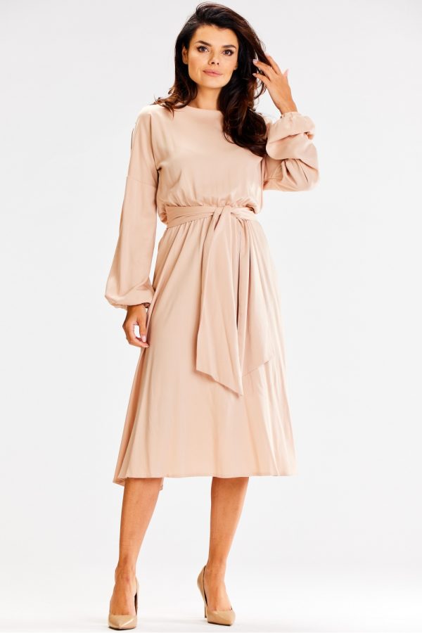 Beige Daydress in Day Dresses with Spandex and Viscose