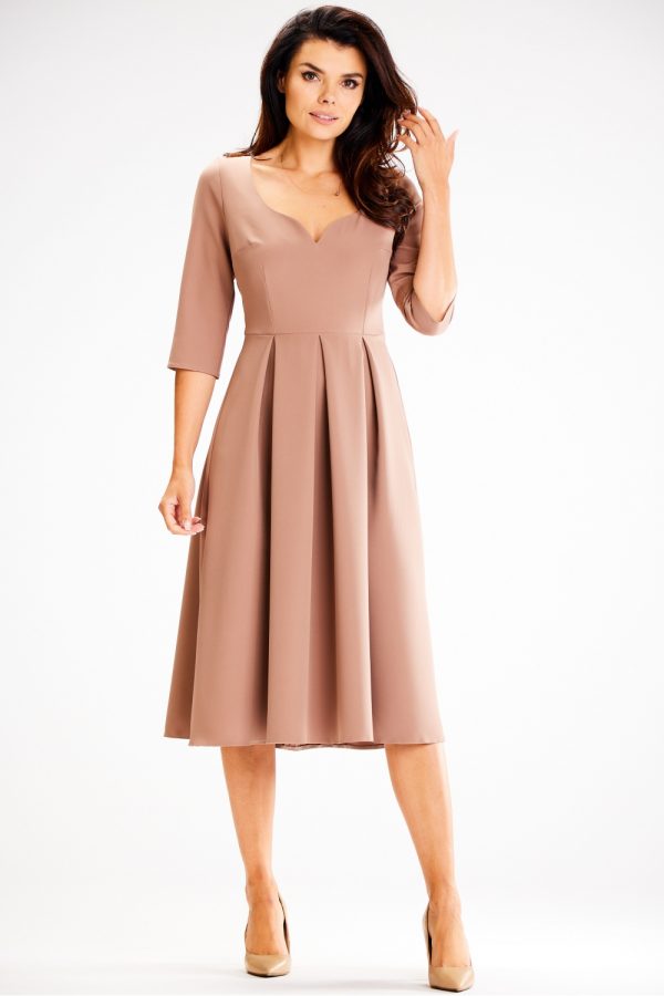 Beige Daydress in Day Dresses with Spandex and Polyester