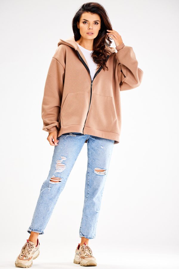 Beige Sweatshirt in Sweatshirts For Women with Cotton and Spandex