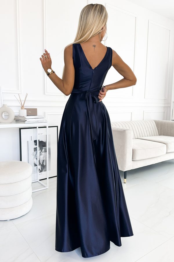 Navy Blue Long Dress in Evening Dresses with Spandex and Polyester