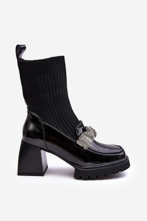 Black Heel Boots in Women`s Ankle Boots & Booties with Fabric, Footbed, Upper Height and Heel Height