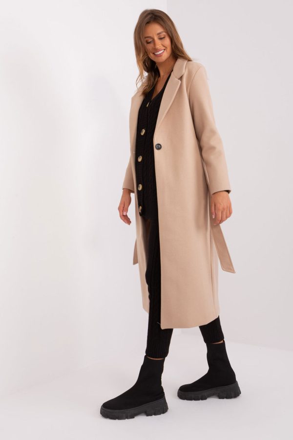 Beige Coat in Women`s Coats, Jackets with Polyester