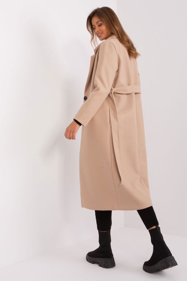 Beige Coat in Women`s Coats, Jackets with Polyester