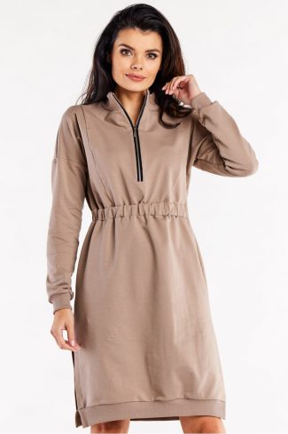 Beige Daydress in Day Dresses with Cotton and Spandex
