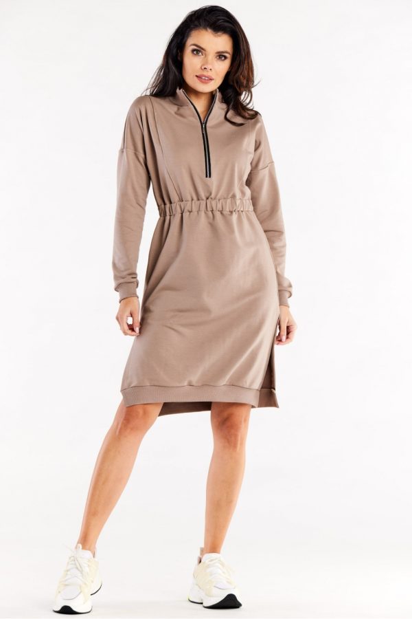 Beige Daydress in Day Dresses with Cotton and Spandex