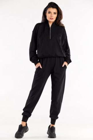 Black Tracksuit Trousers in Women`s Tracksuit Bottoms, Sports Pants with Cotton and Spandex