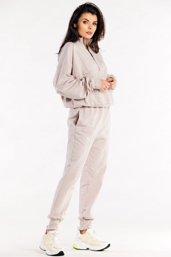 Beige Tracksuit Trousers in Women`s Tracksuit Bottoms, Sports Pants with Cotton and Spandex