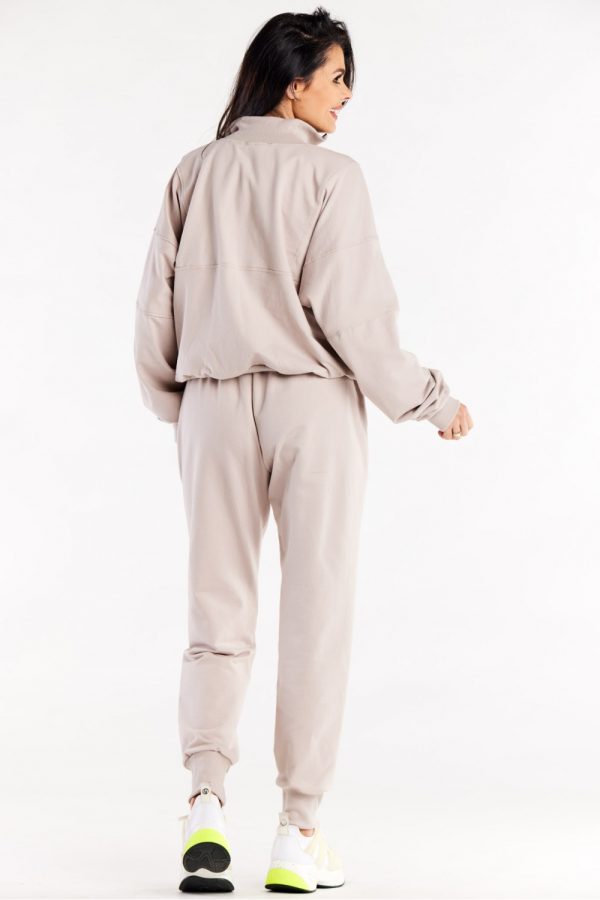Beige Tracksuit Trousers in Women`s Tracksuit Bottoms, Sports Pants with Cotton and Spandex