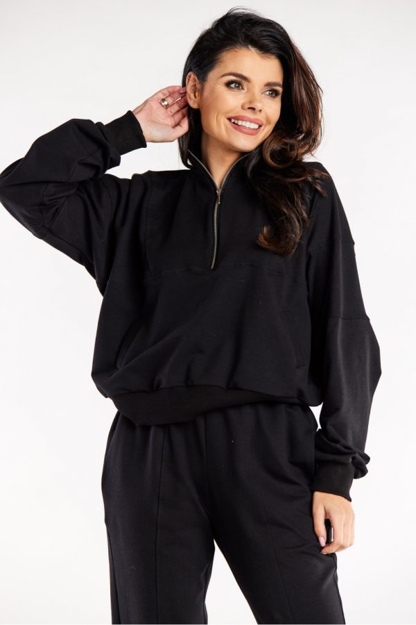 Black Sweatshirt in Sweatshirts For Women with Cotton and Spandex