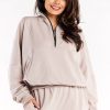 Beige Sweatshirt in Sweatshirts For Women with Cotton and Spandex