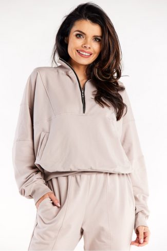 Beige Sweatshirt in Sweatshirts For Women with Cotton and Spandex