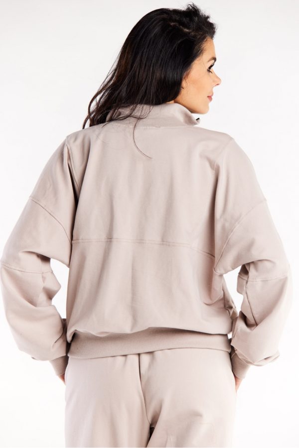 Beige Sweatshirt in Sweatshirts For Women with Cotton and Spandex