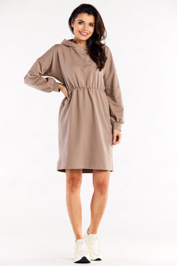 Beige Daydress in Day Dresses with Cotton and Spandex