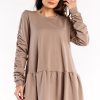 Beige Daydress in Day Dresses with Cotton and Spandex