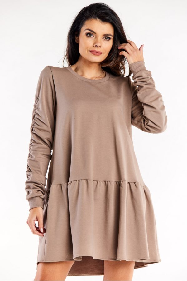 Beige Daydress in Day Dresses with Cotton and Spandex