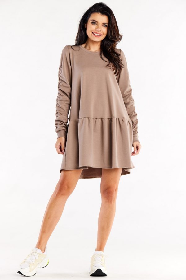 Beige Daydress in Day Dresses with Cotton and Spandex
