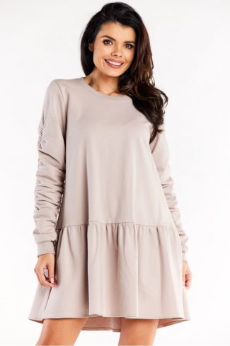 Beige Daydress in Day Dresses with Cotton and Spandex