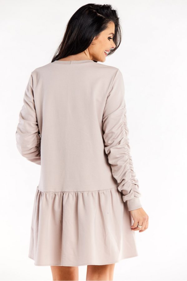 Beige Daydress in Day Dresses with Cotton and Spandex