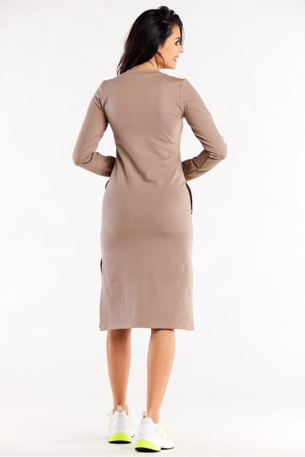 Beige Daydress in Day Dresses with Cotton and Spandex