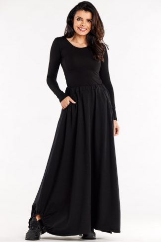 Black Long Skirt in Skirts with Cotton and Spandex