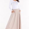 Beige Long Skirt in Skirts with Cotton and Spandex
