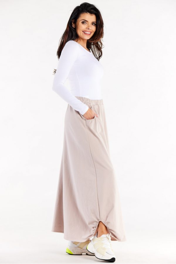Beige Long Skirt in Skirts with Cotton and Spandex