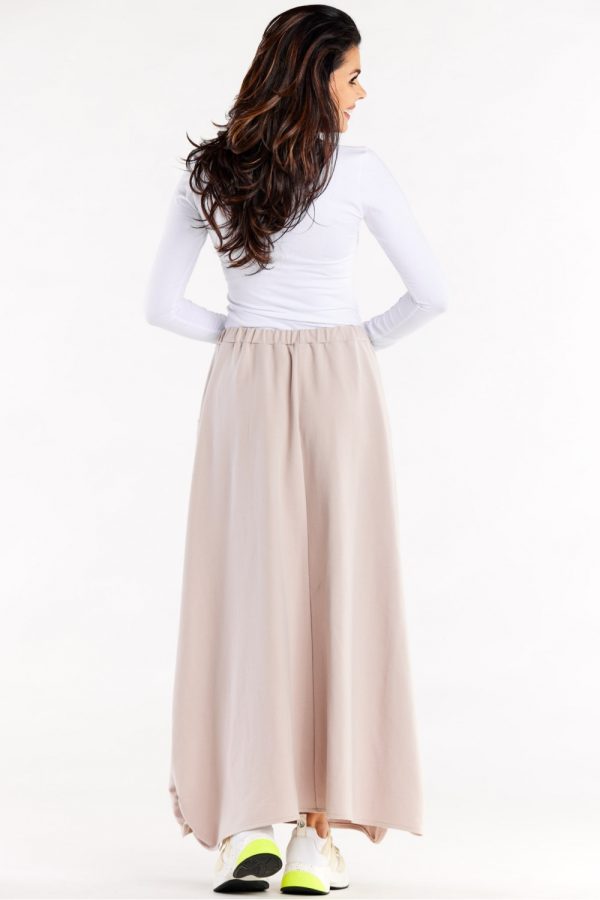 Beige Long Skirt in Skirts with Cotton and Spandex