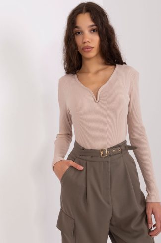 Beige Blouse in Women`s Blouses, Tunics with Cotton and Spandex