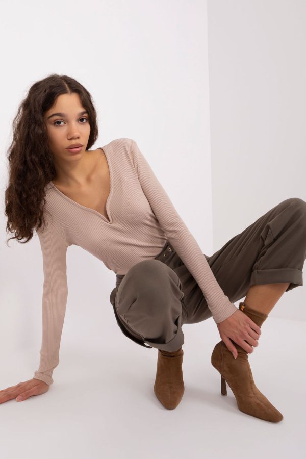 Beige Blouse in Women`s Blouses, Tunics with Cotton and Spandex