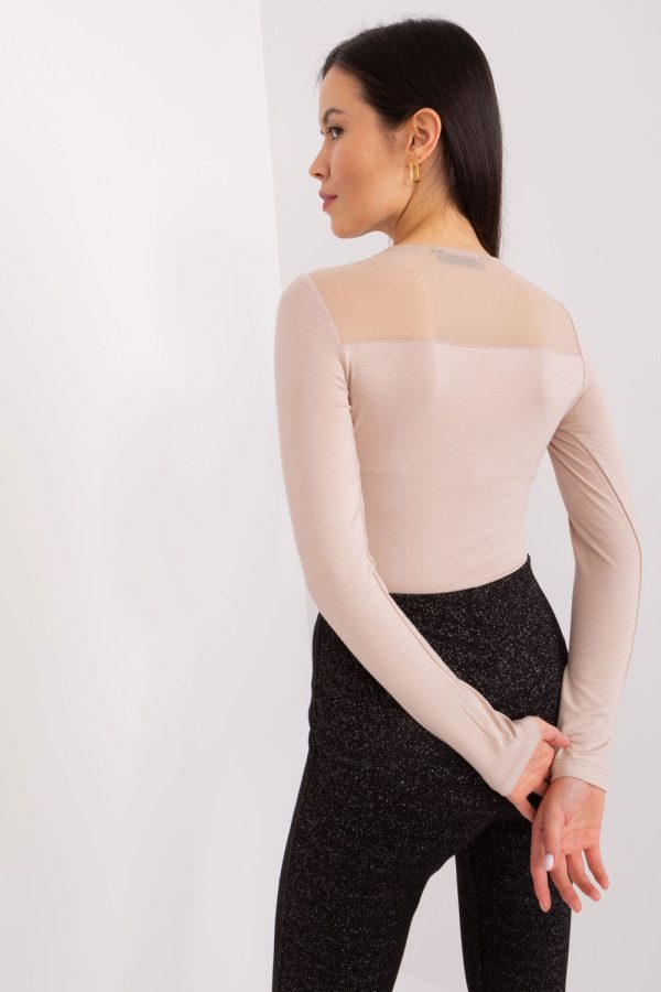 Beige Blouse in Women`s Blouses, Tunics with Spandex and Viscose