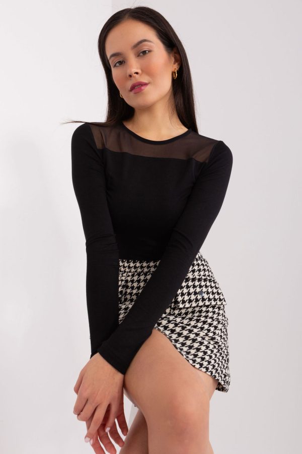 Black Blouse in Women`s Blouses, Tunics with Spandex and Viscose
