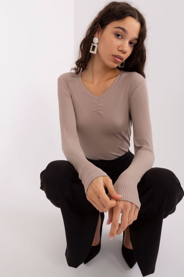 Beige Blouse in Women`s Blouses, Tunics with Cotton and Spandex