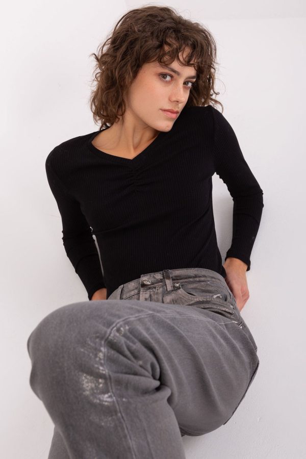 Black Blouse in Women`s Blouses, Tunics with Cotton and Spandex