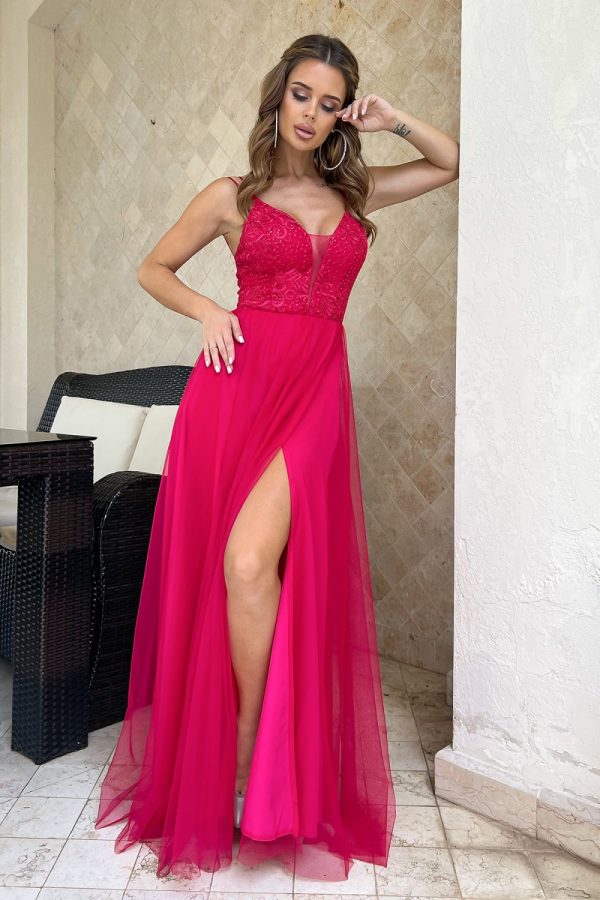 Pink Long Dress in Evening Dresses with Polyester and Viscose