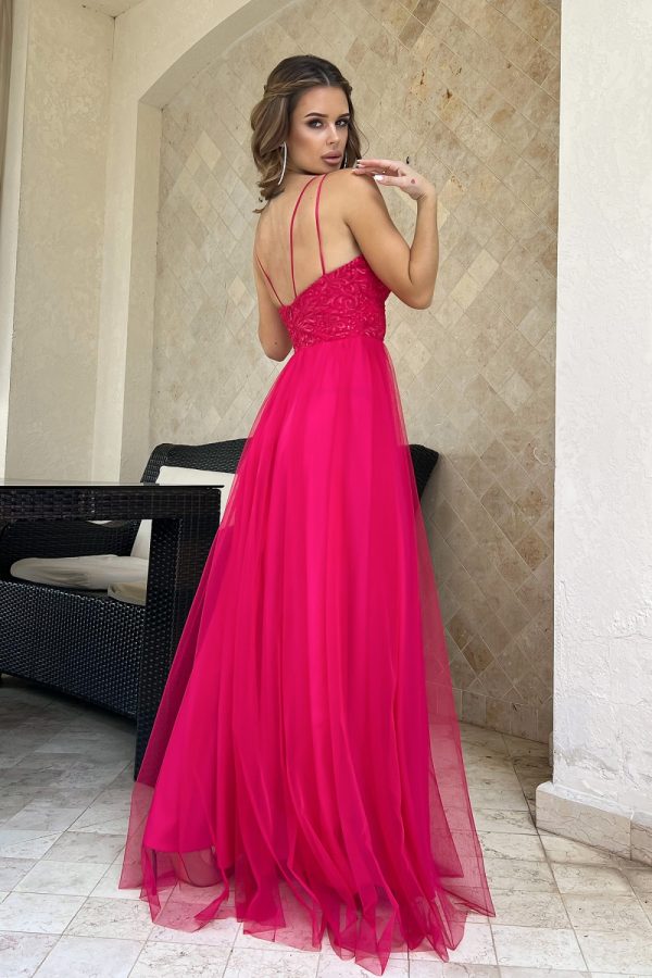 Pink Long Dress in Evening Dresses with Polyester and Viscose