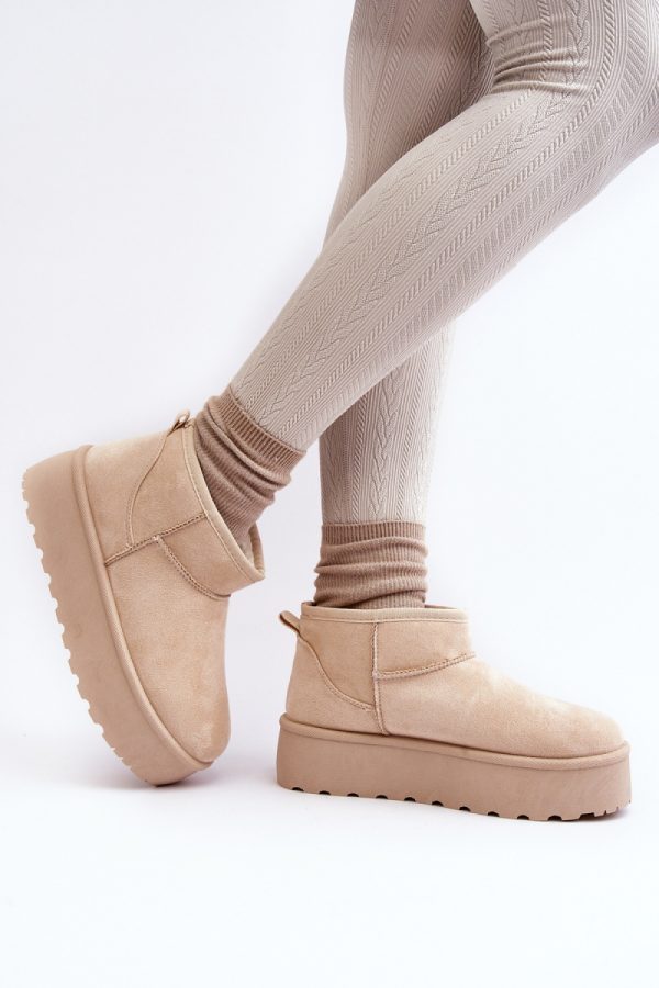 Beige Snow Boots in Women`s Ankle Boots & Booties with Fabric, Warmers, Footbed, Upper Height and Platform Height