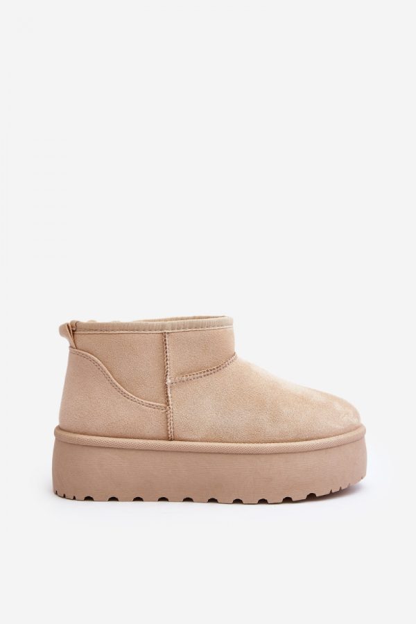 Beige Snow Boots in Women`s Ankle Boots & Booties with Fabric, Warmers, Footbed, Upper Height and Platform Height