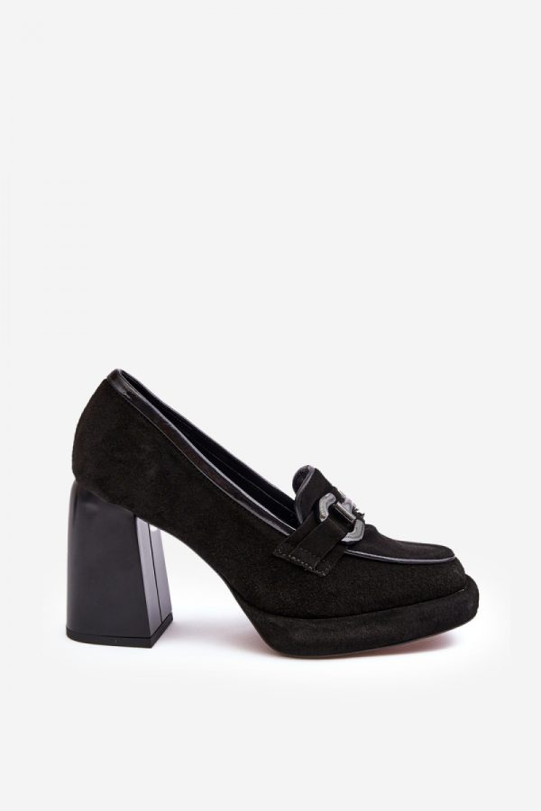 Black Block Heel Pumps in High Heel Pumps with Fabric, Footbed, Heel Height and Platform Height