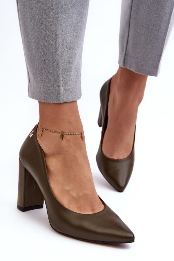 Green Block Heel Pumps in High Heel Pumps with Fabric, Footbed and Heel Height