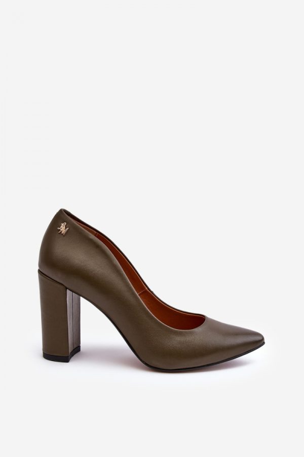Green Block Heel Pumps in High Heel Pumps with Fabric, Footbed and Heel Height