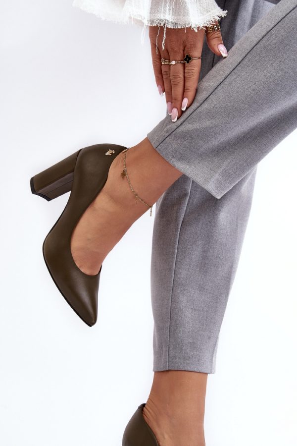 Green Block Heel Pumps in High Heel Pumps with Fabric, Footbed and Heel Height