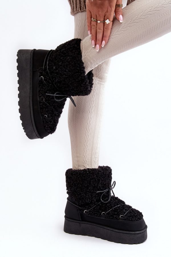 Black Snow Boots in Women`s Ankle Boots & Booties with Fabric, Warmers, Footbed, Upper Height and Platform Height
