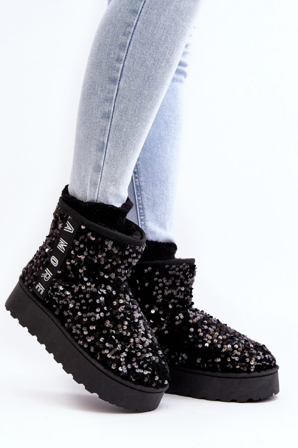 Black Snow Boots in Women`s Ankle Boots & Booties with Fabric, Warmers, Footbed, Upper Height and Platform Height