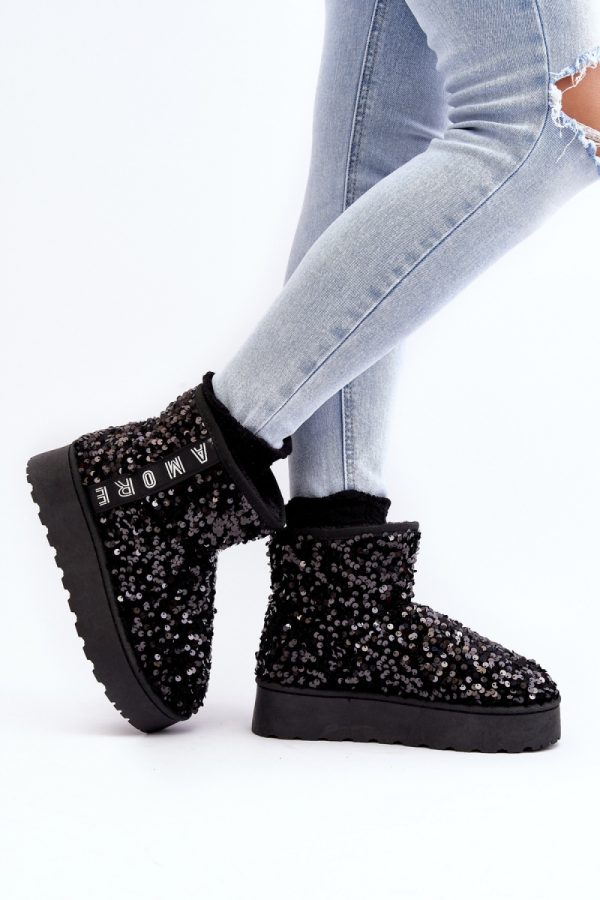 Black Snow Boots in Women`s Ankle Boots & Booties with Fabric, Warmers, Footbed, Upper Height and Platform Height