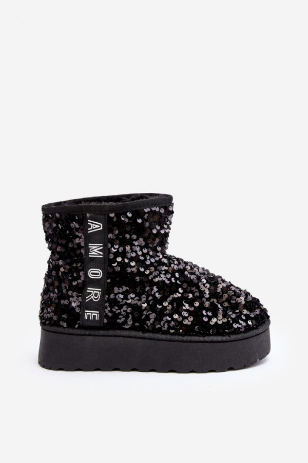 Black Snow Boots in Women`s Ankle Boots & Booties with Fabric, Warmers, Footbed, Upper Height and Platform Height