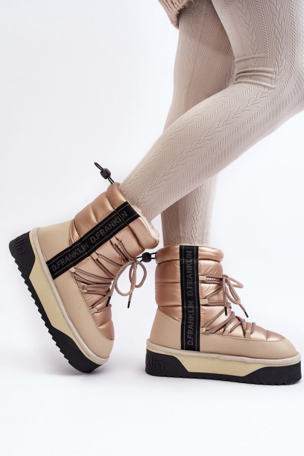 Beige Snow Boots in Women`s Ankle Boots & Booties with Fabric, Warmers, Footbed, Upper Height and Sole Height