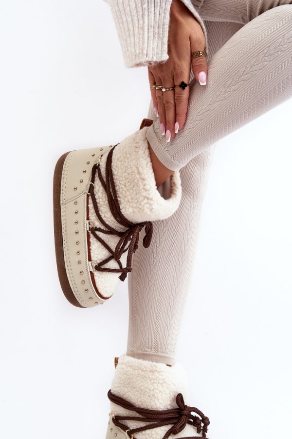Beige Snow Boots in Women`s Ankle Boots & Booties with Fabric, Warmers, Footbed, Upper Height and Platform Height
